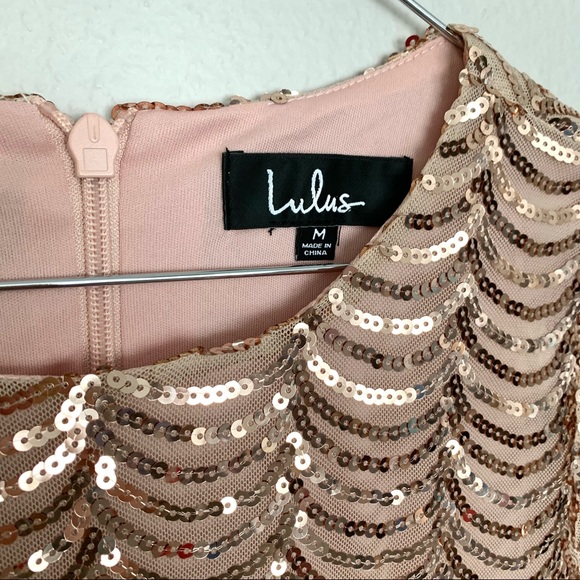 NWT Lulu's Rose Gold Stardust Sequin Bodycon Dress - Picture 5 of 8